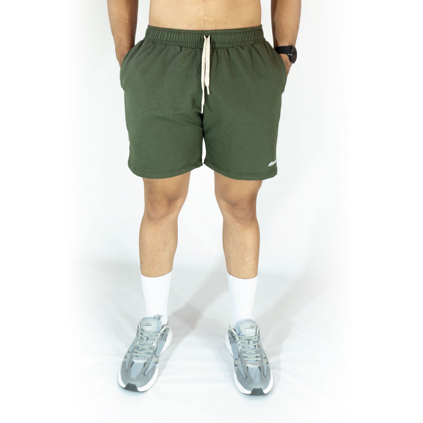 Pantaloneta verde militar algodón premium